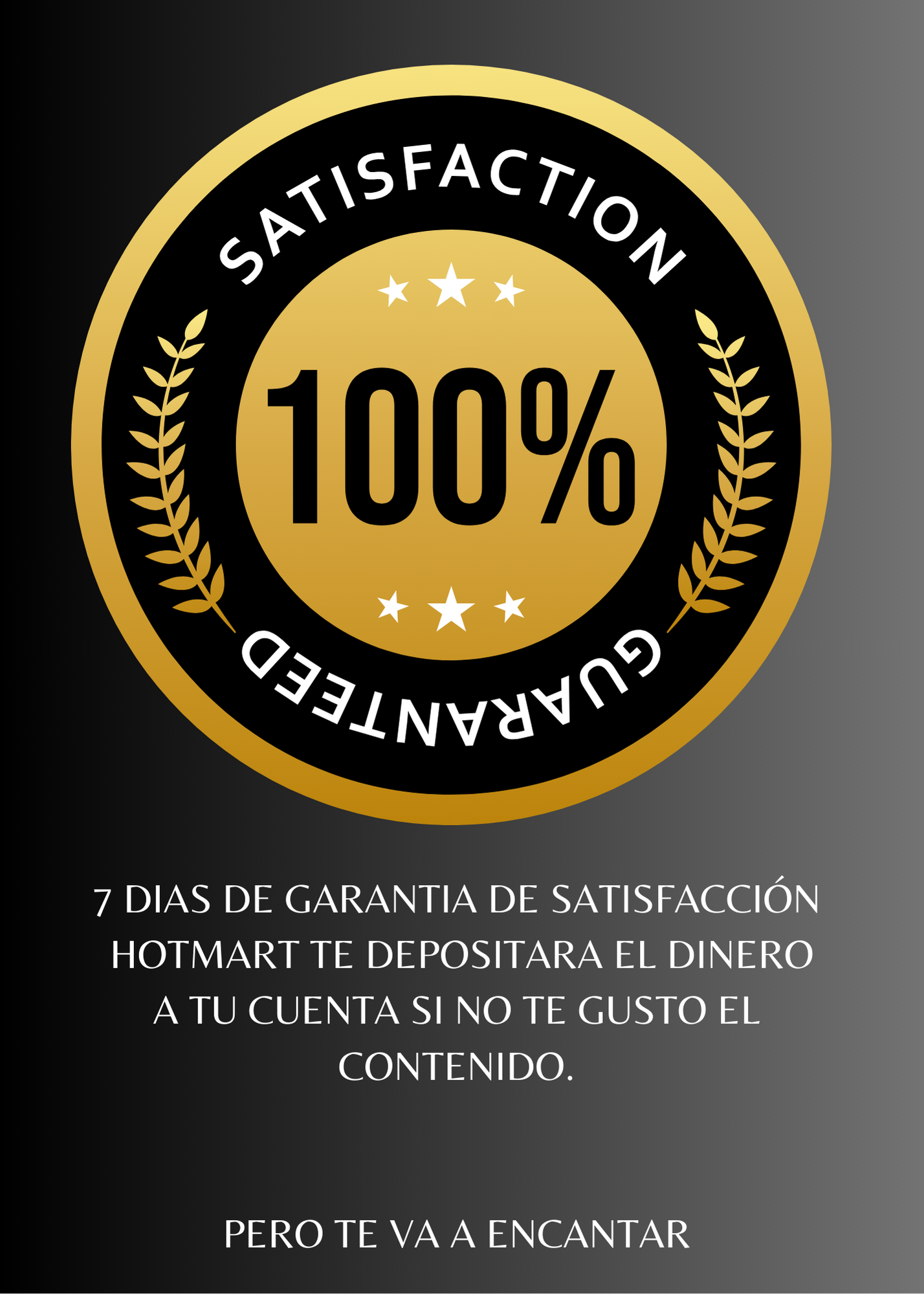 7 días de garantía de satisfacción. Hotmart te depositara el dinero a tu cuenta si no te gusto el contenido. Pero te va a encantar.